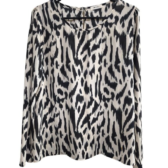 Everly Size Large Black White Abstract/Animal Print Long Sleeve Blouse - Picture 1 of 6